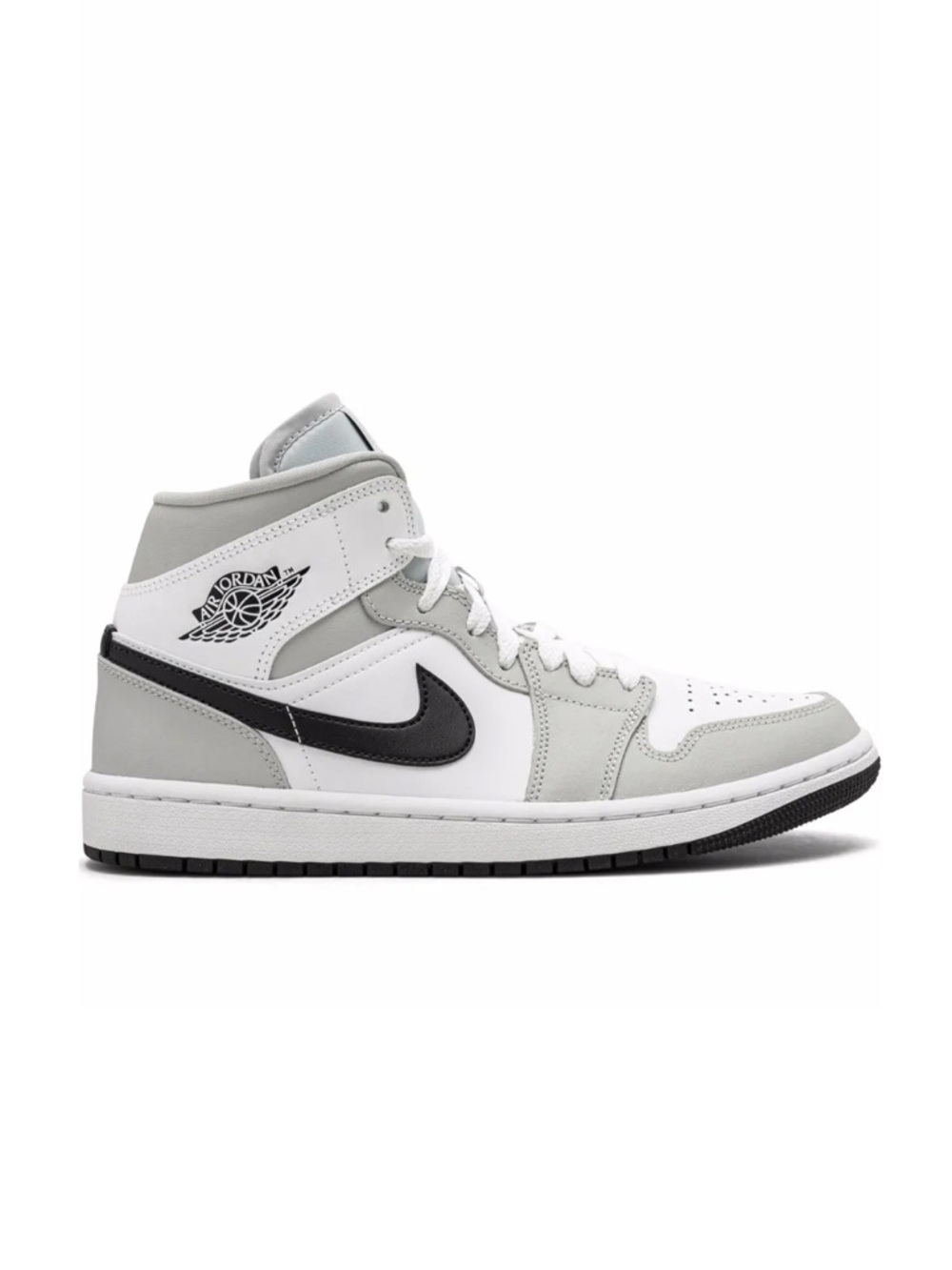 NIKE Air Jordan 1 Mid in Light Smoke Grey with Black Swoosh White Laces Womens 8